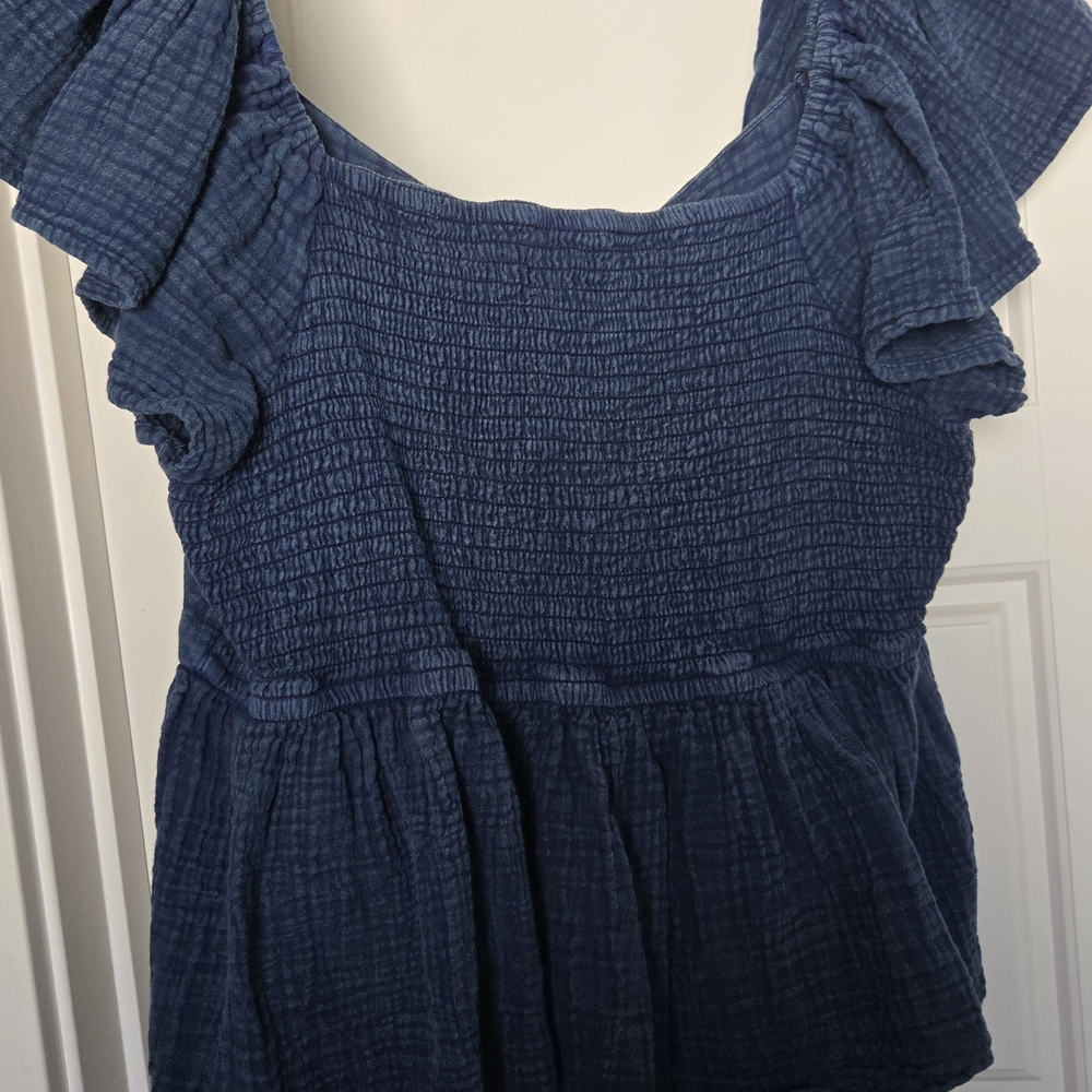 Blue Ruffled Women's Top - Picture 2 of 3